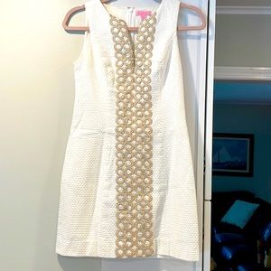 Lilly Pulitzer Mila shift dress white with gold embellished